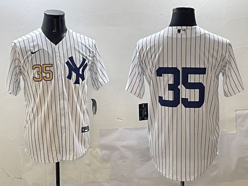 Men New York Yankees #35 No Name White Stripe Game 2025 Nike MLB Jersey style 8